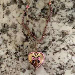 BETSEY JOHNSON pink and gold heart locket necklace